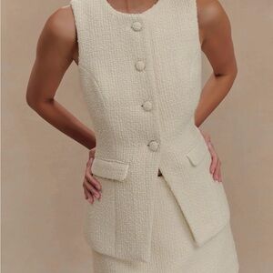 Meshki Ivory Mini Skirt and sleeveless vest
